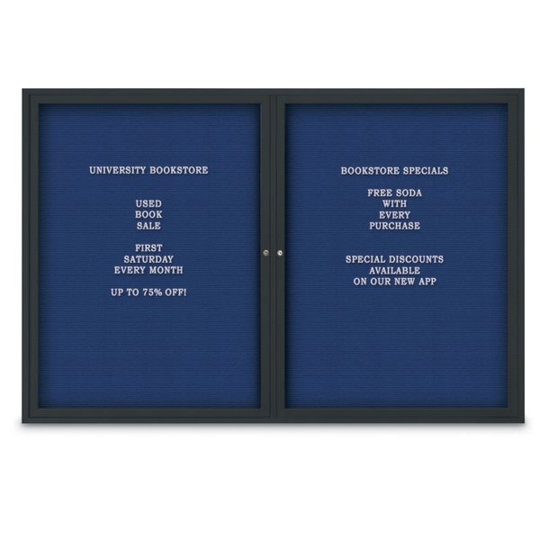 United Visual Products 48"x24" 1-Door Enclosed Outdoor Letterboard, Blue Felt/Black Alum UV1166DSD4824-BLACK-BLUE